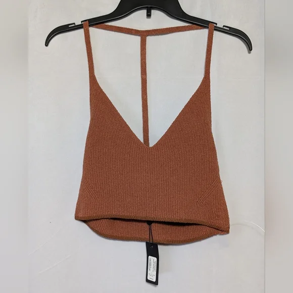 NWT Rag & Bone Soleil Rib Bra Top Pale Copper, T-Strap Back, Knit Bralette Sz L - Picture 3 of 9